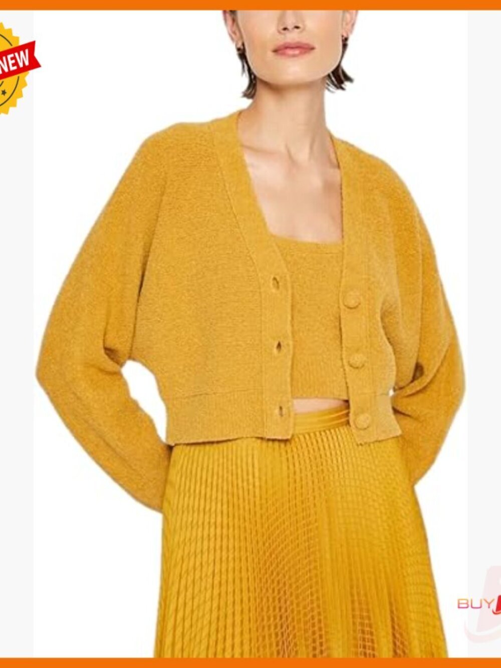 Boucle Cardigan Pull On Closure Cotton Blend Sweater Casual Wear